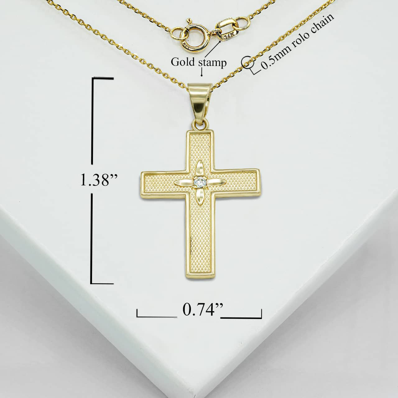 Gold Diamond North Star Cross Pendant Necklace, view 2