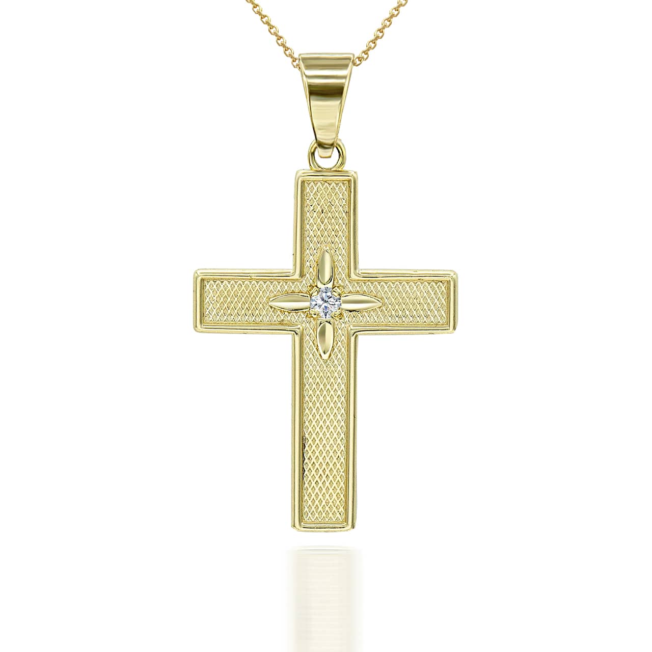 Gold Diamond North Star Cross Pendant Necklace, view 3
