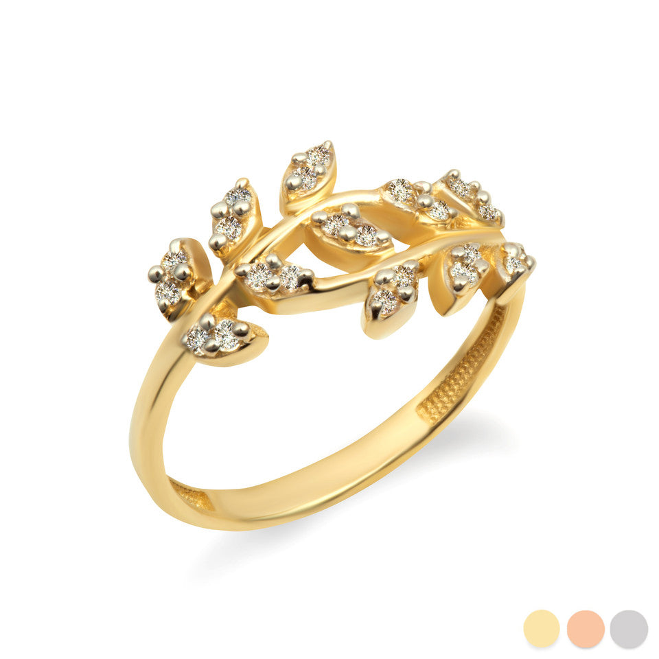 Gold Diamond Olive Leaf Vine Ring