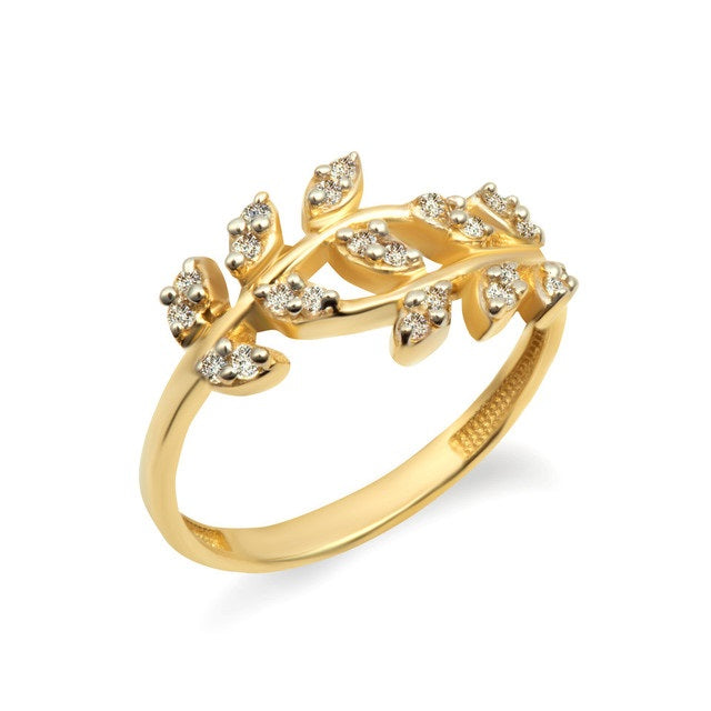 Gold Diamond Olive Leaf Vine Ring, view 5