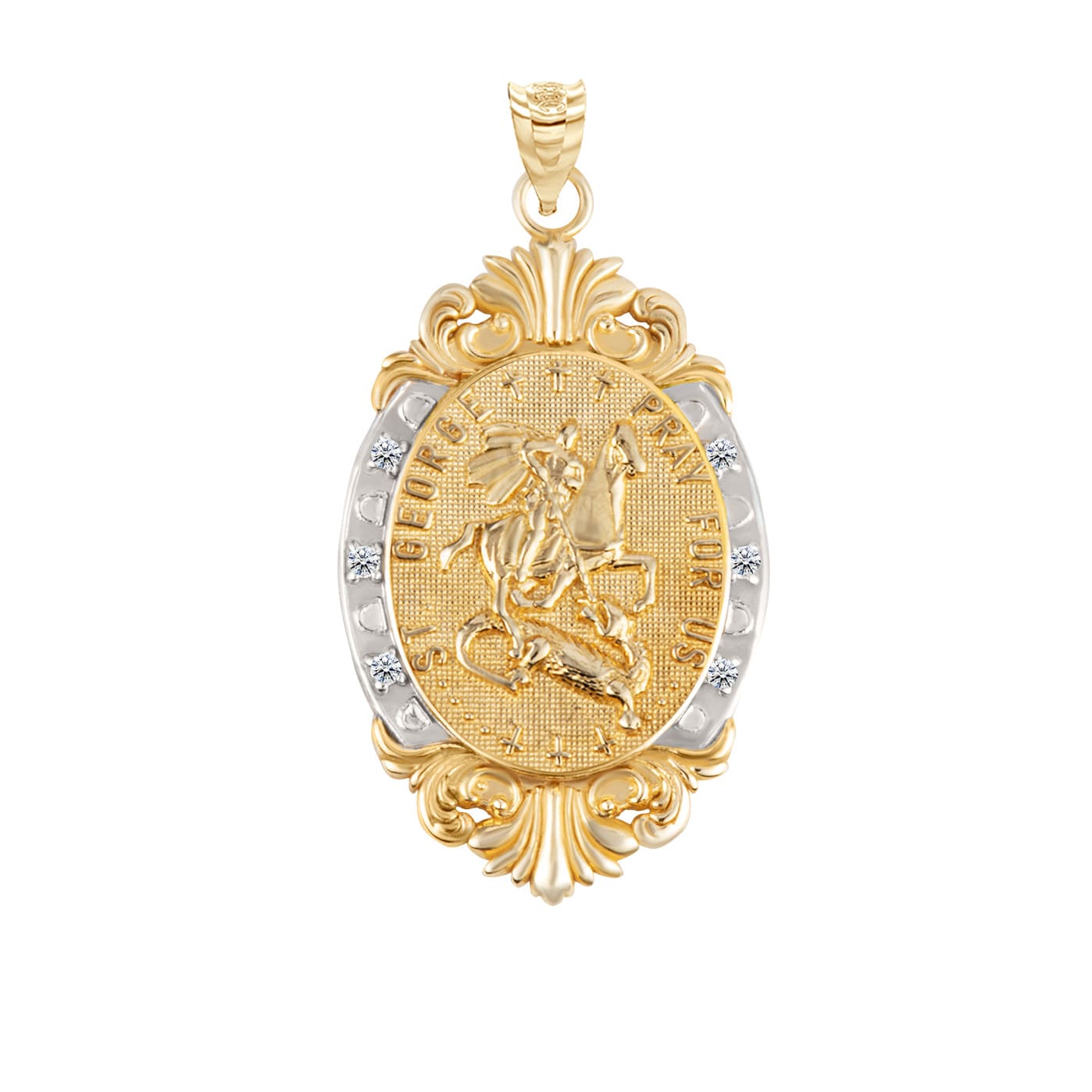 Gold Diamond Oval Saint Medallion Victorian Frame Pendant Necklace, view 5