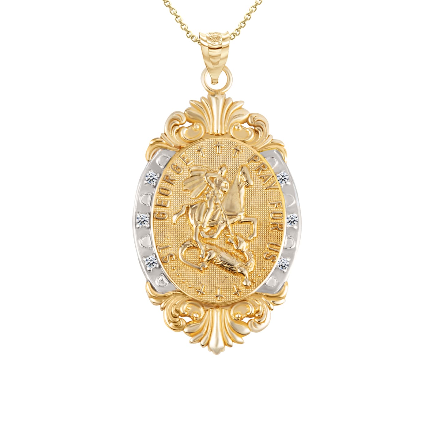 Gold Diamond Oval Saint Medallion Victorian Frame Pendant Necklace, view 6