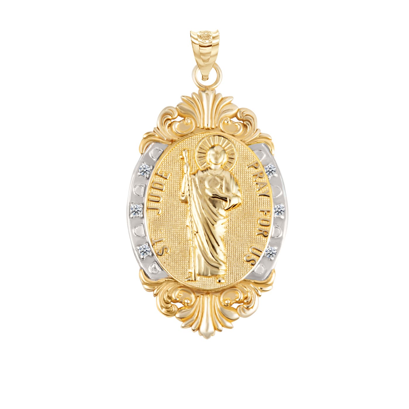 Gold Diamond Oval Saint Medallion Victorian Frame Pendant Necklace, view 8