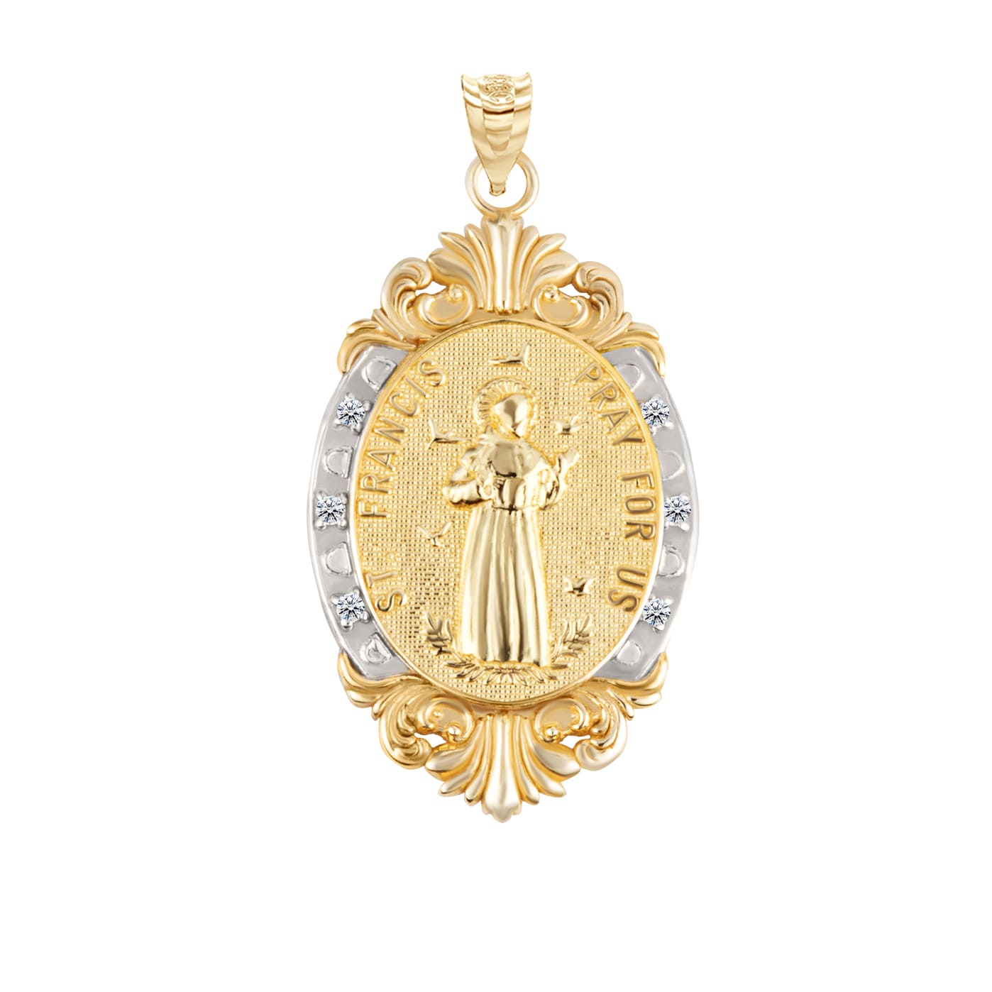 Gold Diamond Oval Saint Medallion Victorian Frame Pendant Necklace, view 11