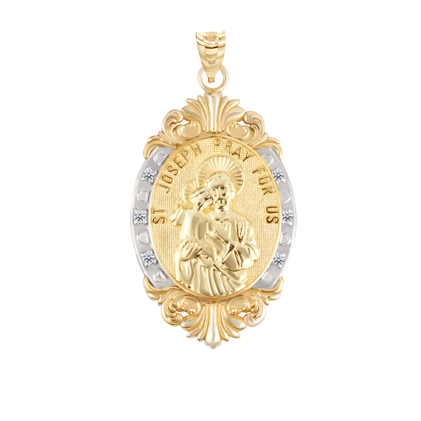 Gold Diamond Oval Saint Medallion Victorian Frame Pendant Necklace, view 13