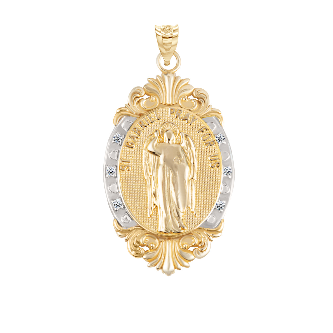 Gold Diamond Oval Saint Medallion Victorian Frame Pendant Necklace, view 23