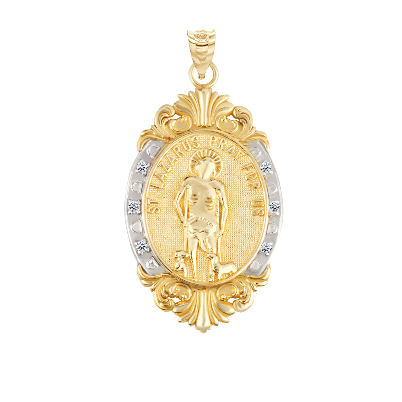 Gold Diamond Oval Saint Medallion Victorian Frame Pendant Necklace, view 27