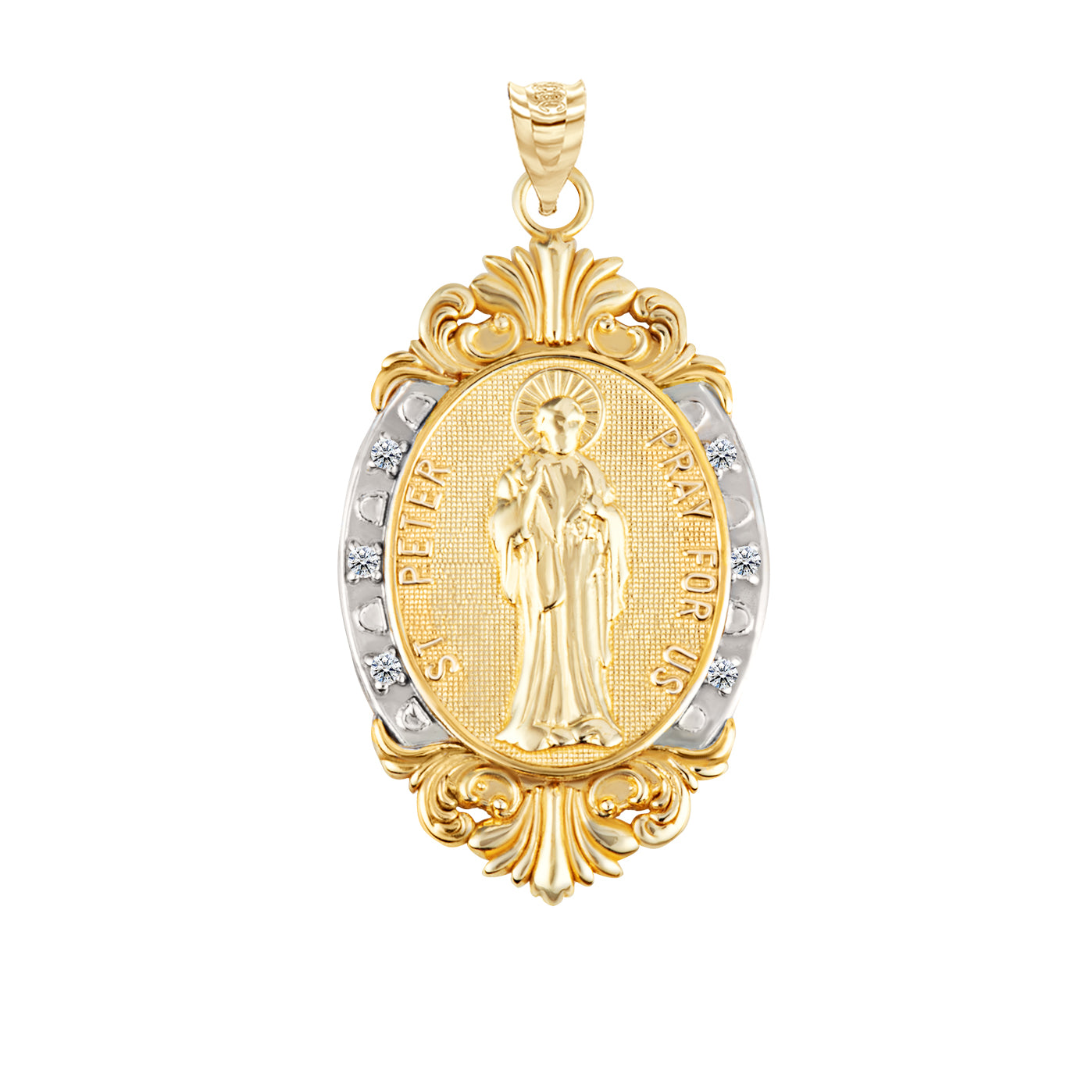 Gold Diamond Oval Saint Medallion Victorian Frame Pendant Necklace, view 29
