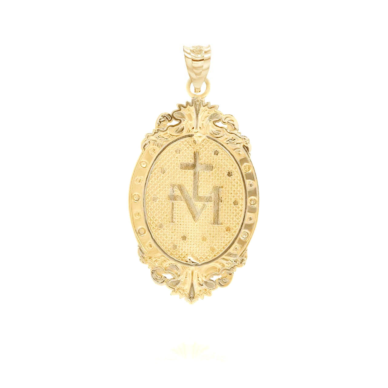 Gold Diamond Oval Virgin Mary Medallion Victorian Frame Pendant Necklace, view 3