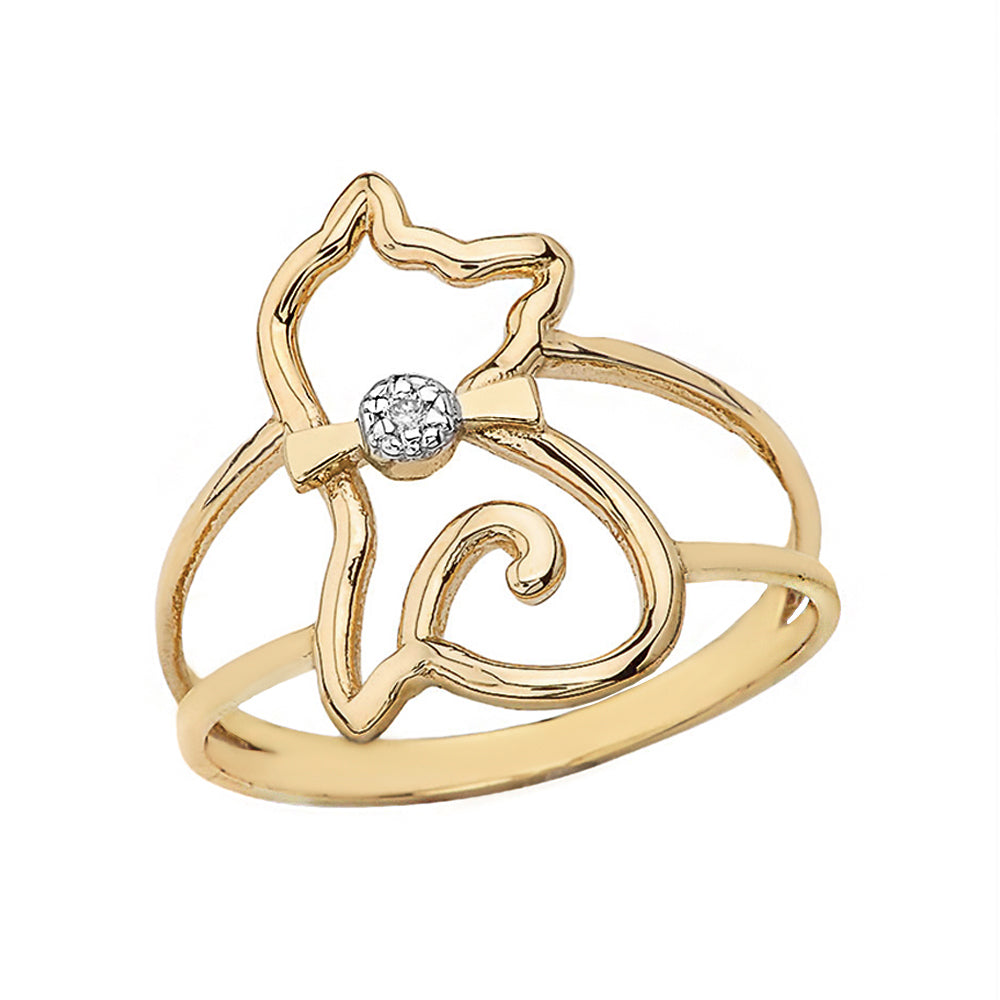 Gold Diamond Pet Cat Silhouette Ring