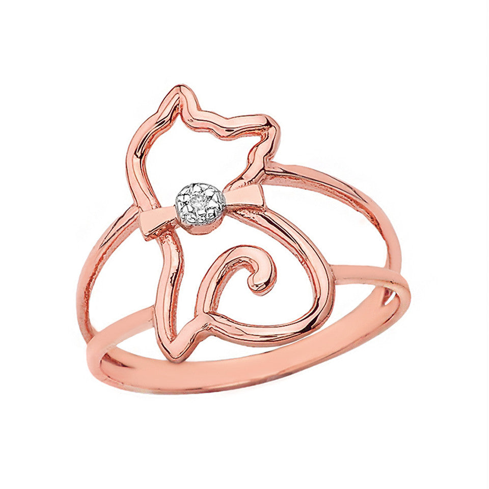 Gold Diamond Pet Cat Silhouette Ring, view 2