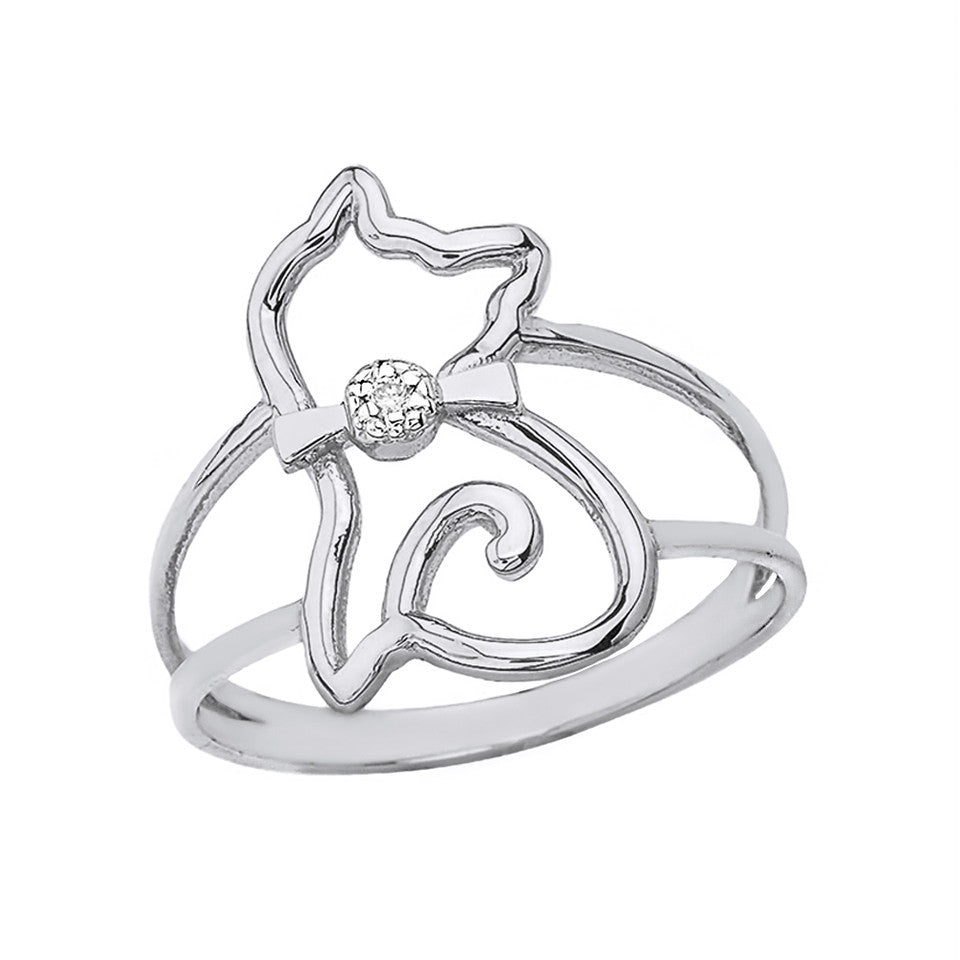 Gold Diamond Pet Cat Silhouette Ring, view 3