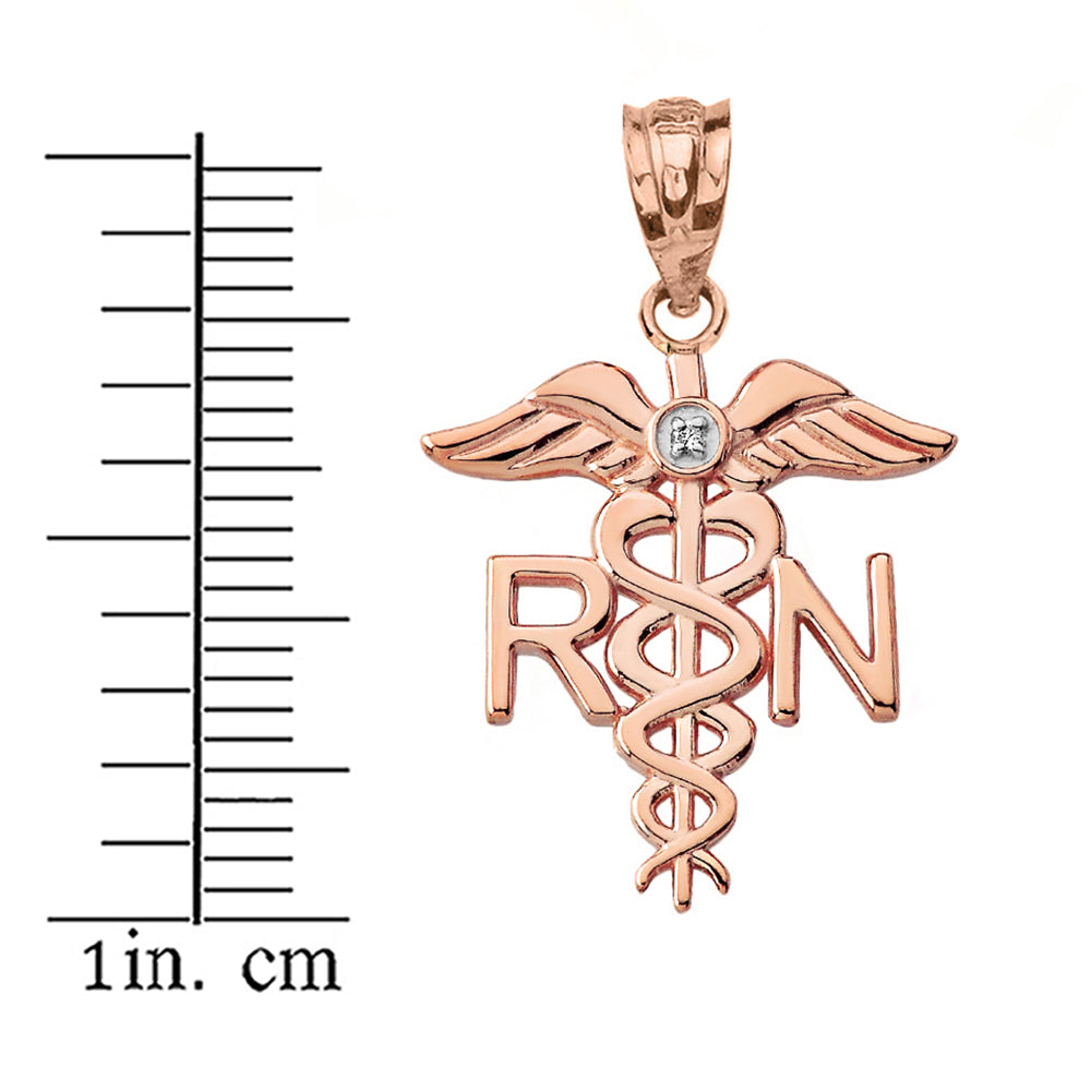 Gold Diamond Registered Nurse RN Caduceus Pendant Necklace, view 6