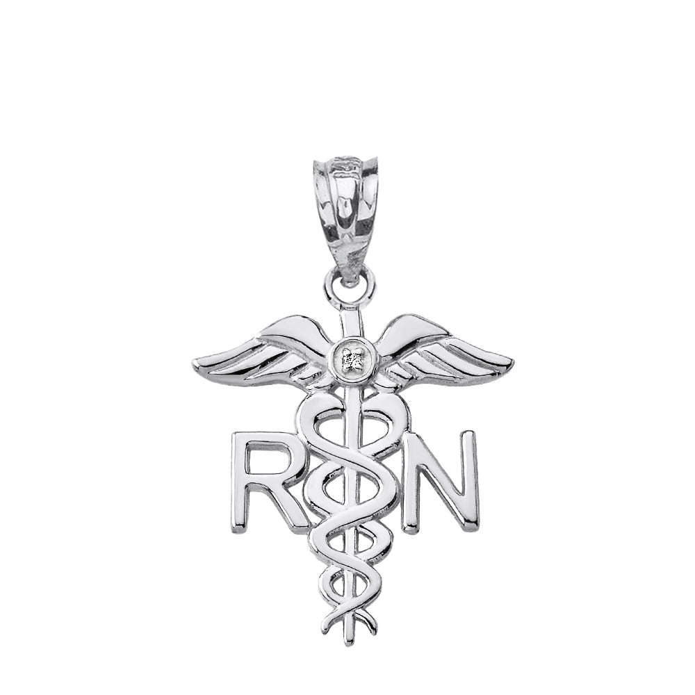 Gold Diamond Registered Nurse RN Caduceus Pendant Necklace, view 8