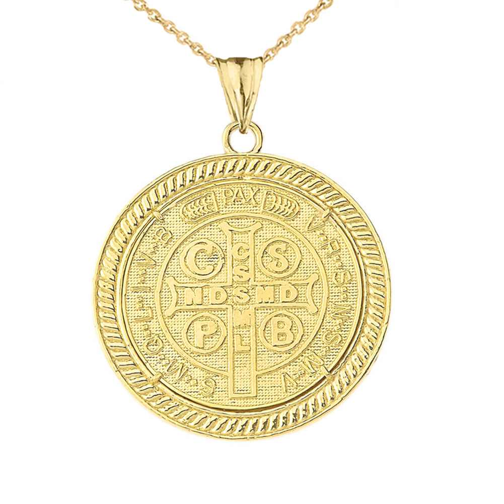 Gold Diamond Reversible Patron Saint Benedict Beaded Medallion Pendant Necklace, view 2