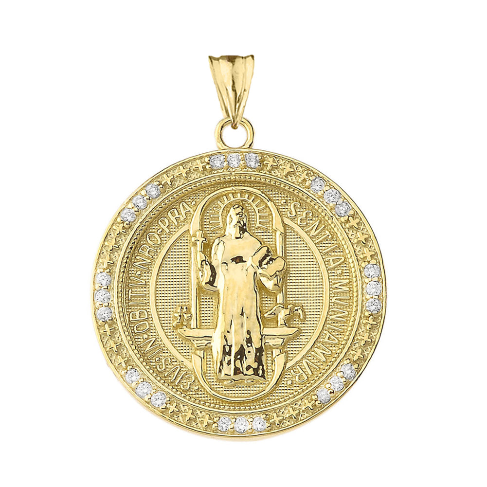 Gold Diamond Reversible Patron Saint Benedict Beaded Medallion Pendant Necklace, view 3