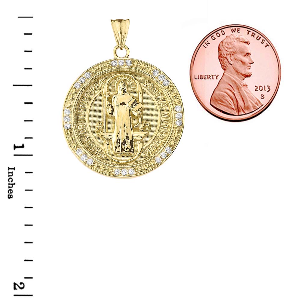 Gold Diamond Reversible Patron Saint Benedict Beaded Medallion Pendant Necklace, view 5