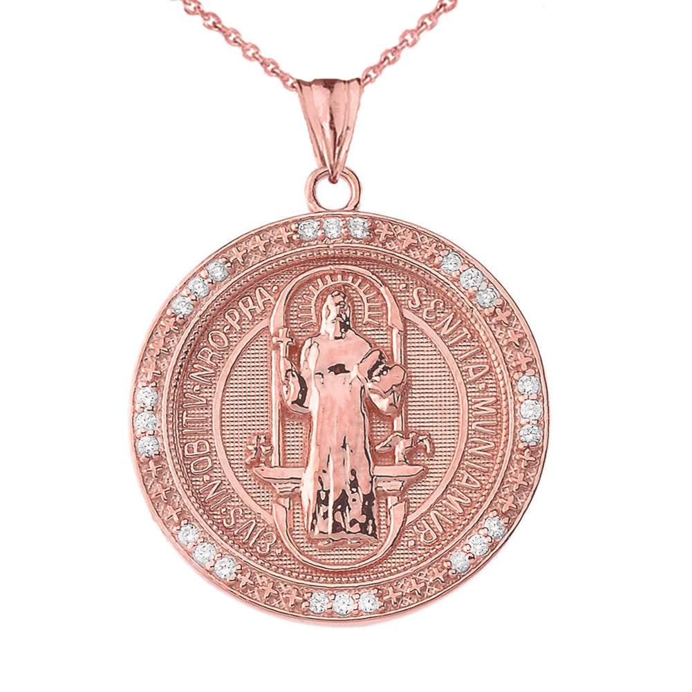 Gold Diamond Reversible Patron Saint Benedict Beaded Medallion Pendant Necklace, view 6