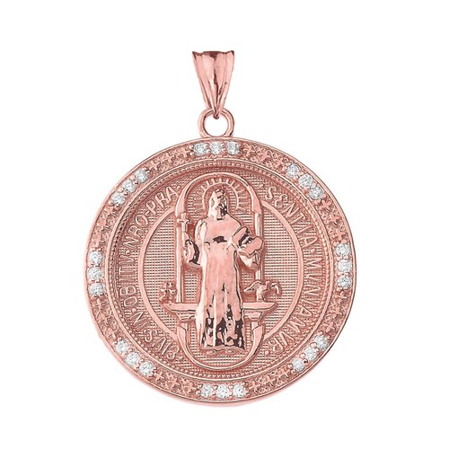 Gold Diamond Reversible Patron Saint Benedict Beaded Medallion Pendant Necklace, view 8