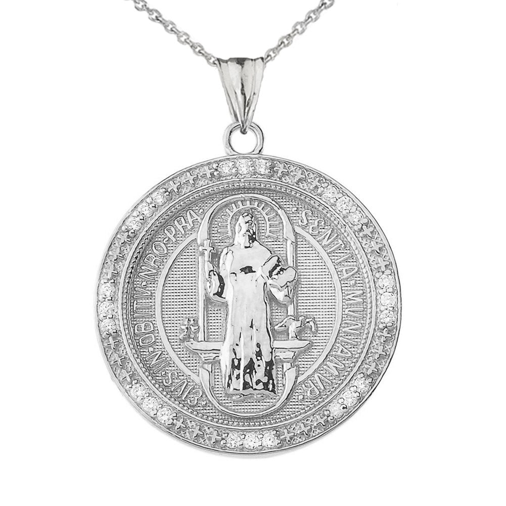 Gold Diamond Reversible Patron Saint Benedict Beaded Medallion Pendant Necklace, view 10