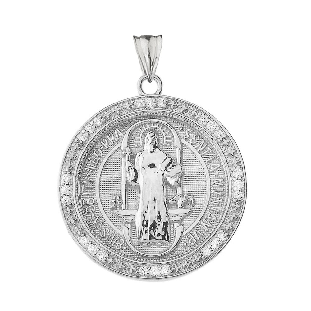 Gold Diamond Reversible Patron Saint Benedict Beaded Medallion Pendant Necklace, view 12