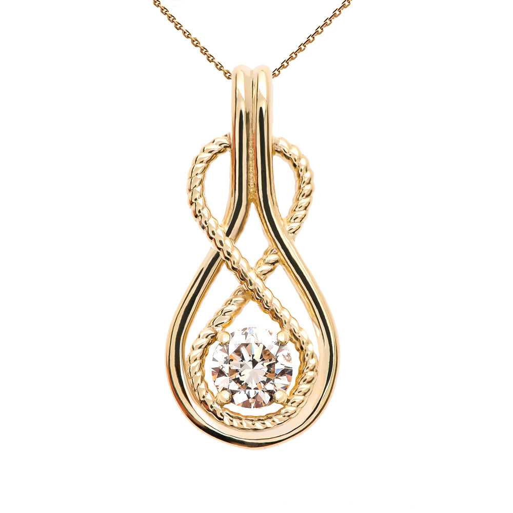 Gold Diamond Rope Infinity Teardrop Pendant Necklace, view 2