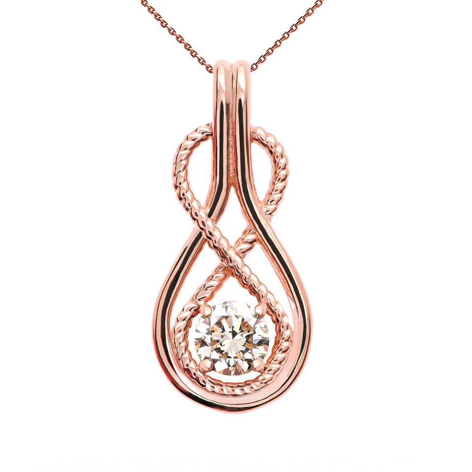 Gold Diamond Rope Infinity Teardrop Pendant Necklace, view 7