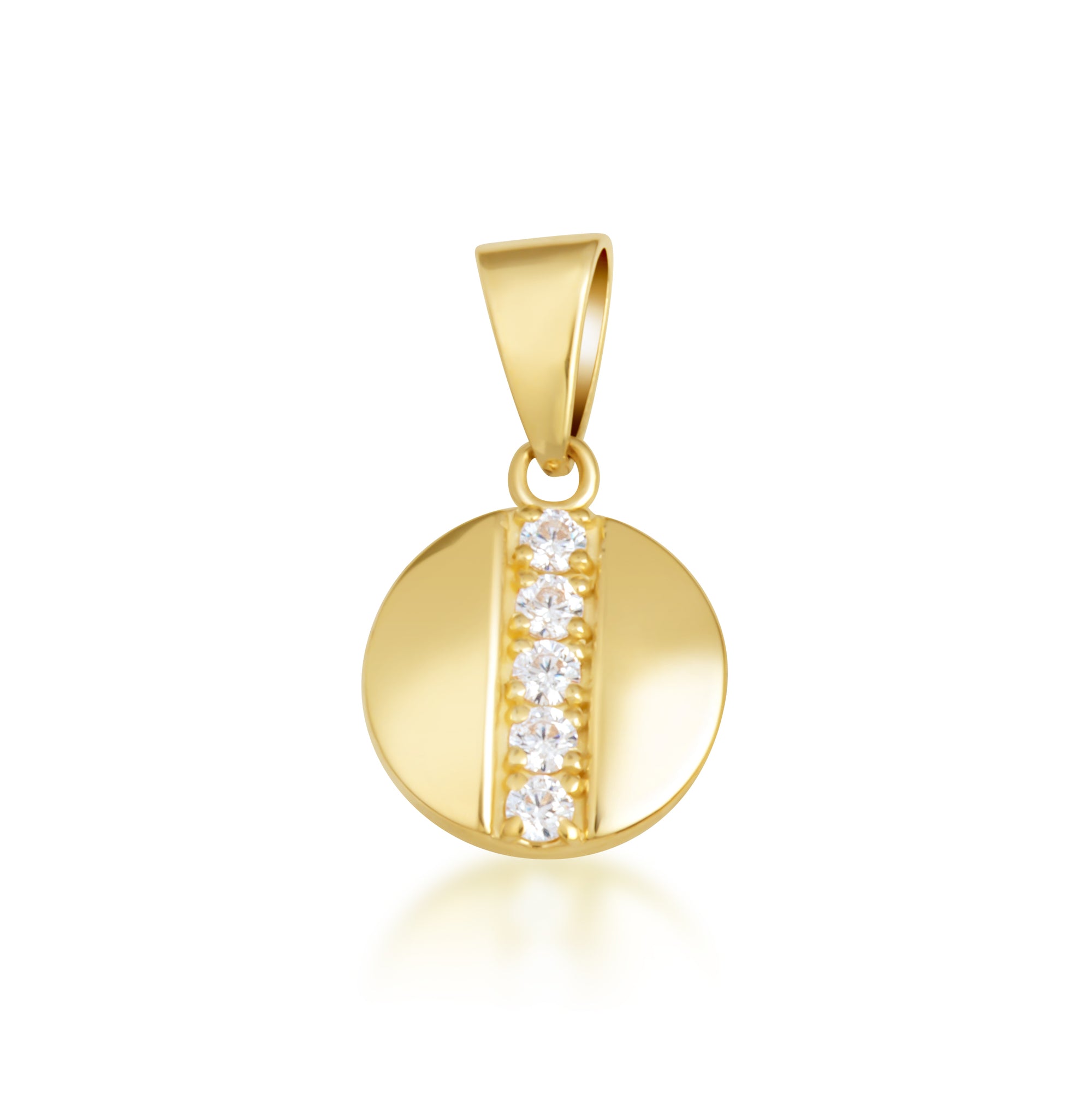 Gold Diamond Round Stud Earrings Pendant Necklace Set, view 5