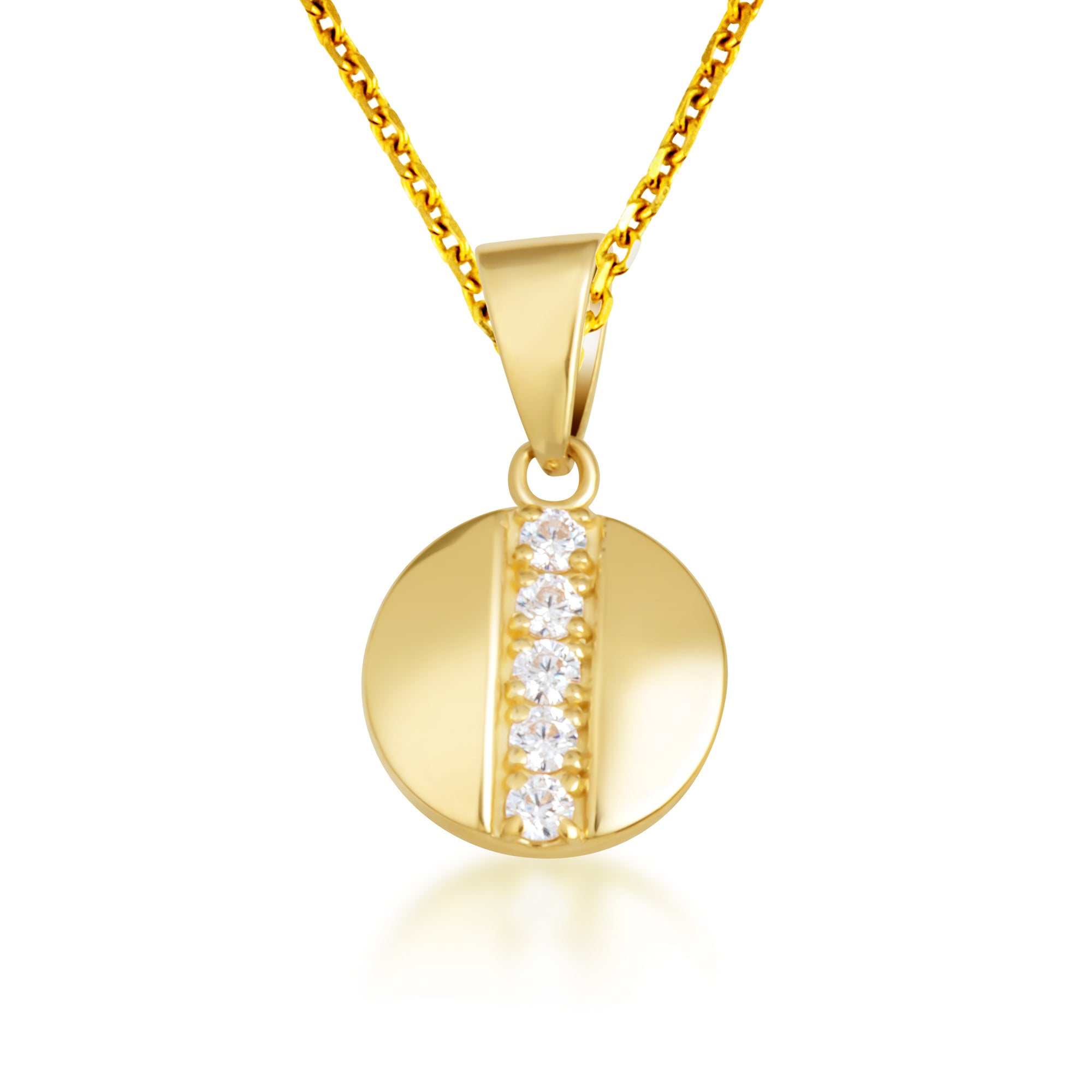 Gold Diamond Round Stud Earrings Pendant Necklace Set, view 6