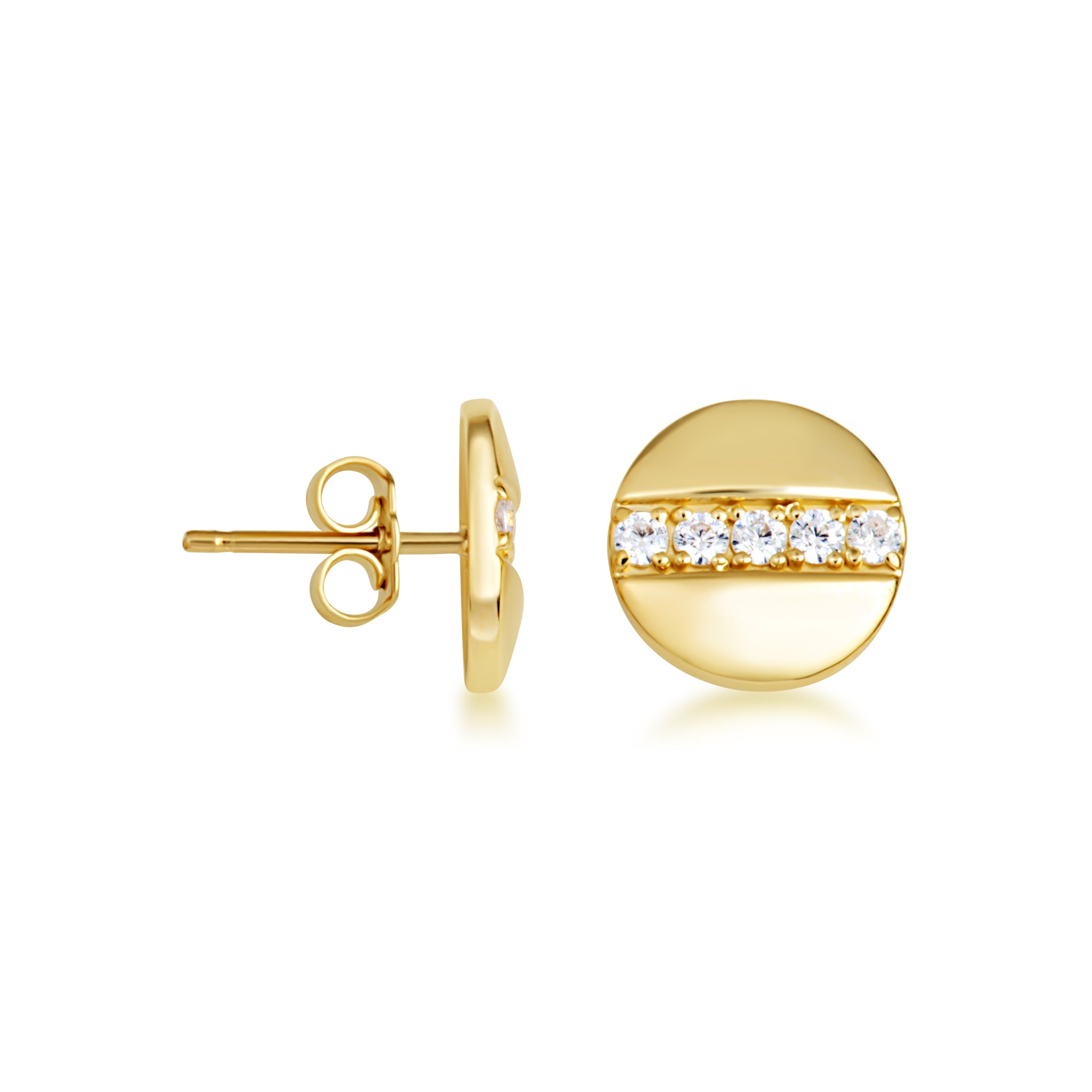 Gold Diamond Round Stud Earrings Pendant Necklace Set, view 7