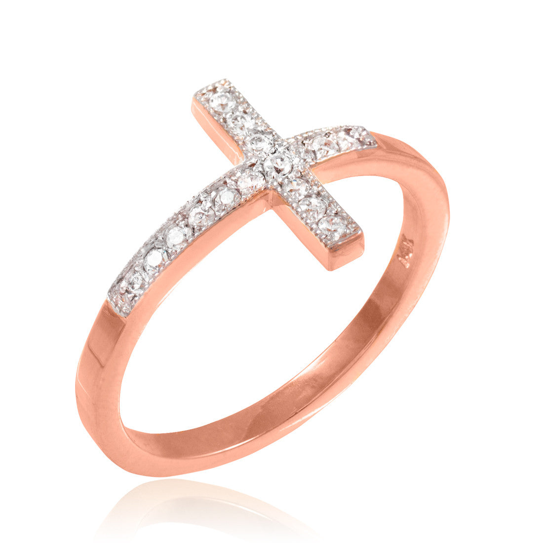 Gold Diamond Sideways Cross Ring, view 2