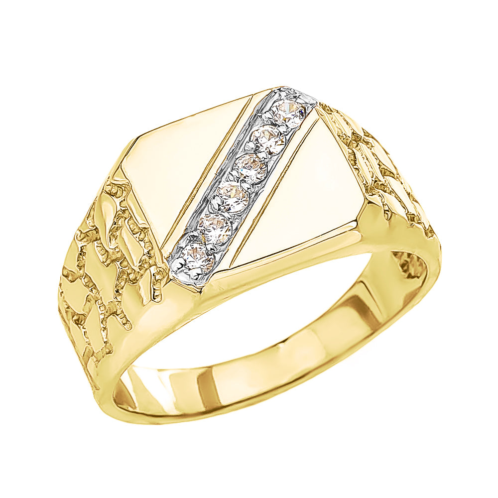 Gold Diamond Signet Men's Nugget Ring