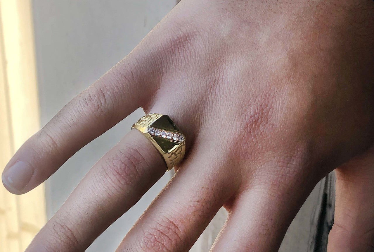 Gold Diamond Signet Men's Nugget Ring, view 2