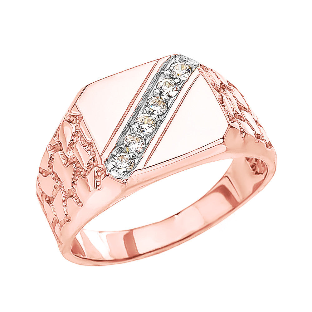 Gold Diamond Signet Men's Nugget Ring, view 3