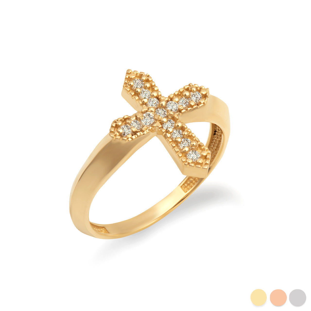 Gold Diamond Studded Cross Ring