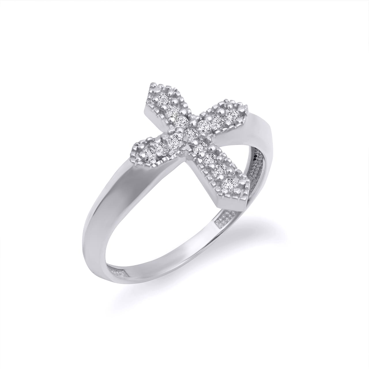 Gold Diamond Studded Cross Ring, view 3