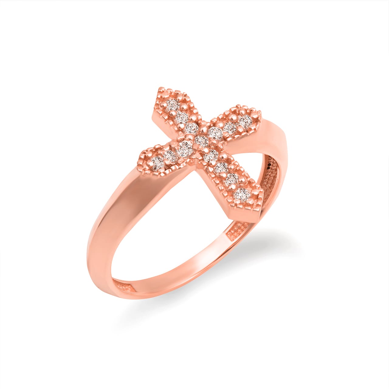 Gold Diamond Studded Cross Ring, view 4