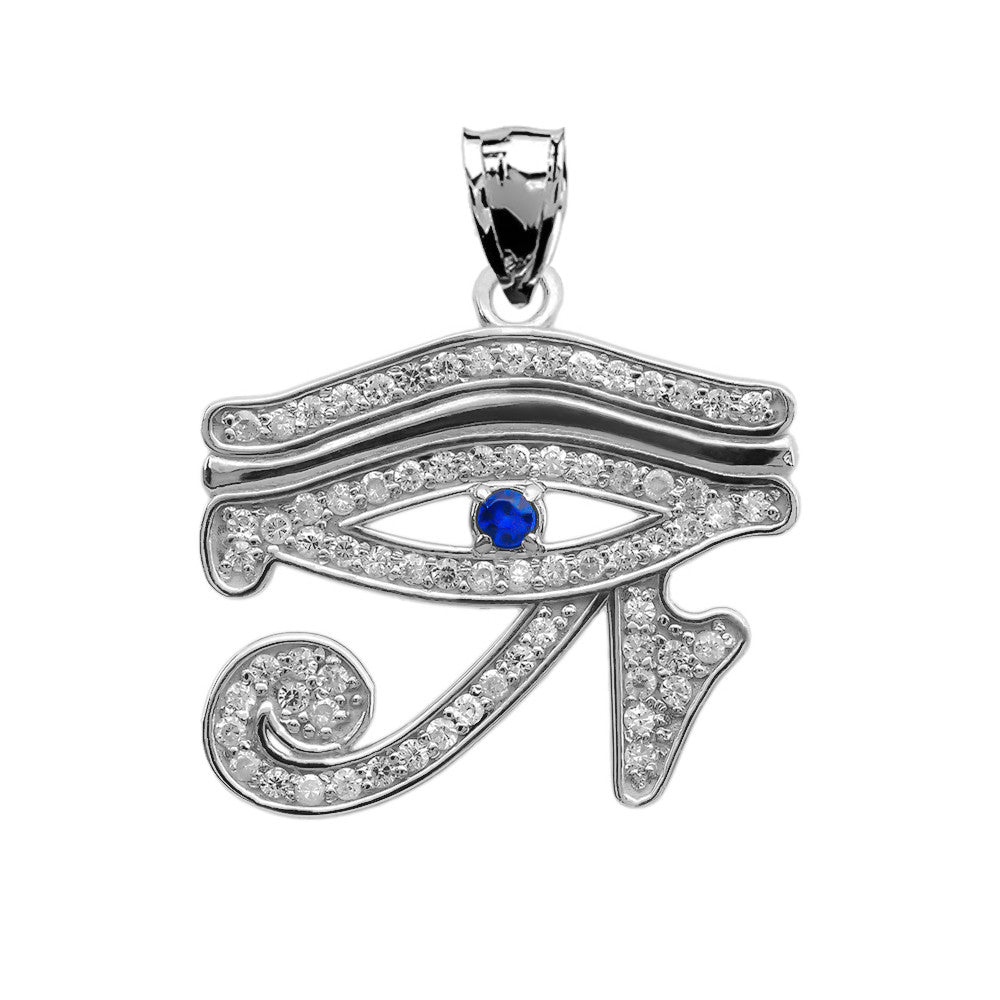 Gold Diamond Studded Egyptian Eye of Horus Wadjet Blue Sapphire Pendant Necklace, view 6