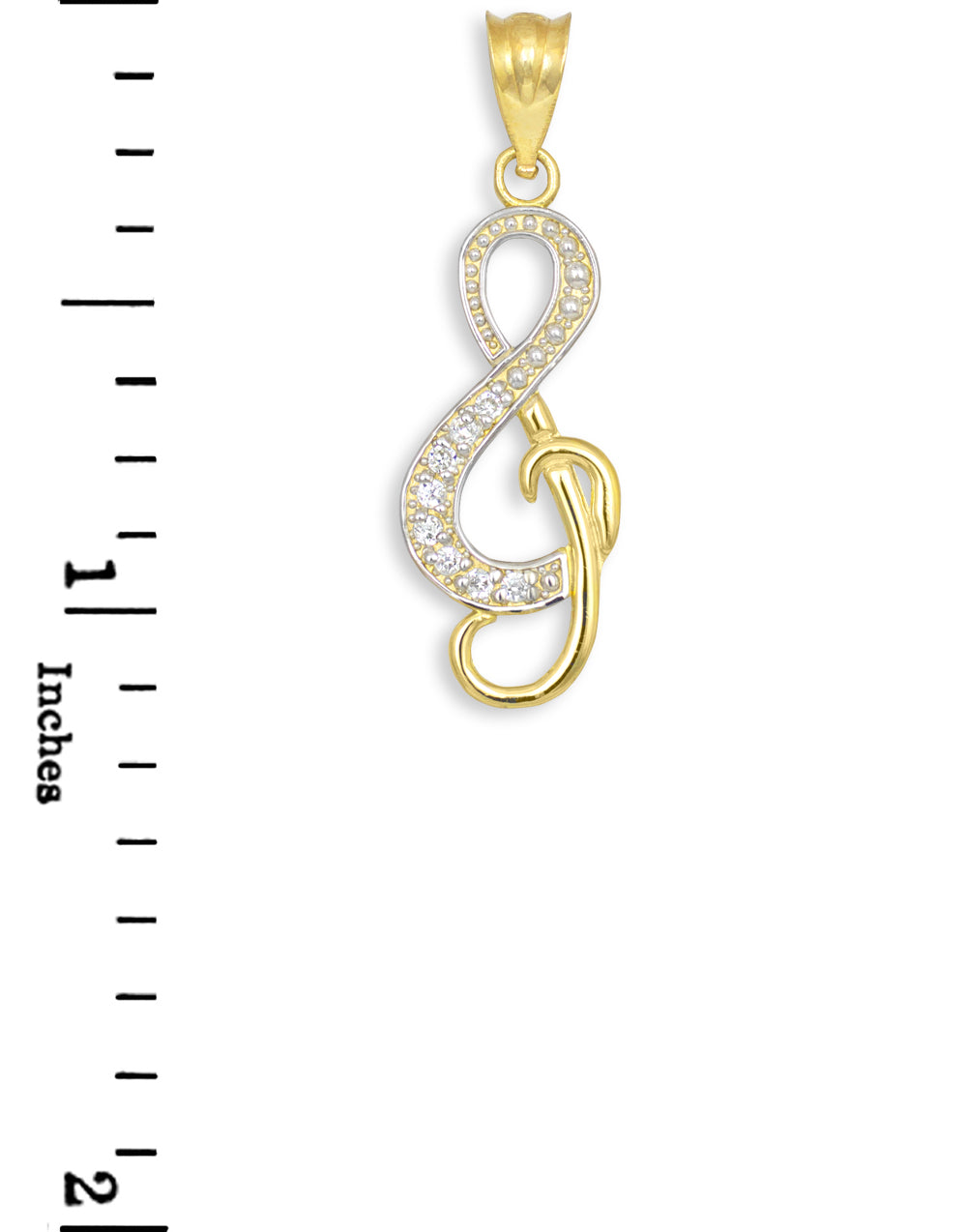 Gold Diamond Studded Gold Treble Clef Music Pendant Necklace, view 2