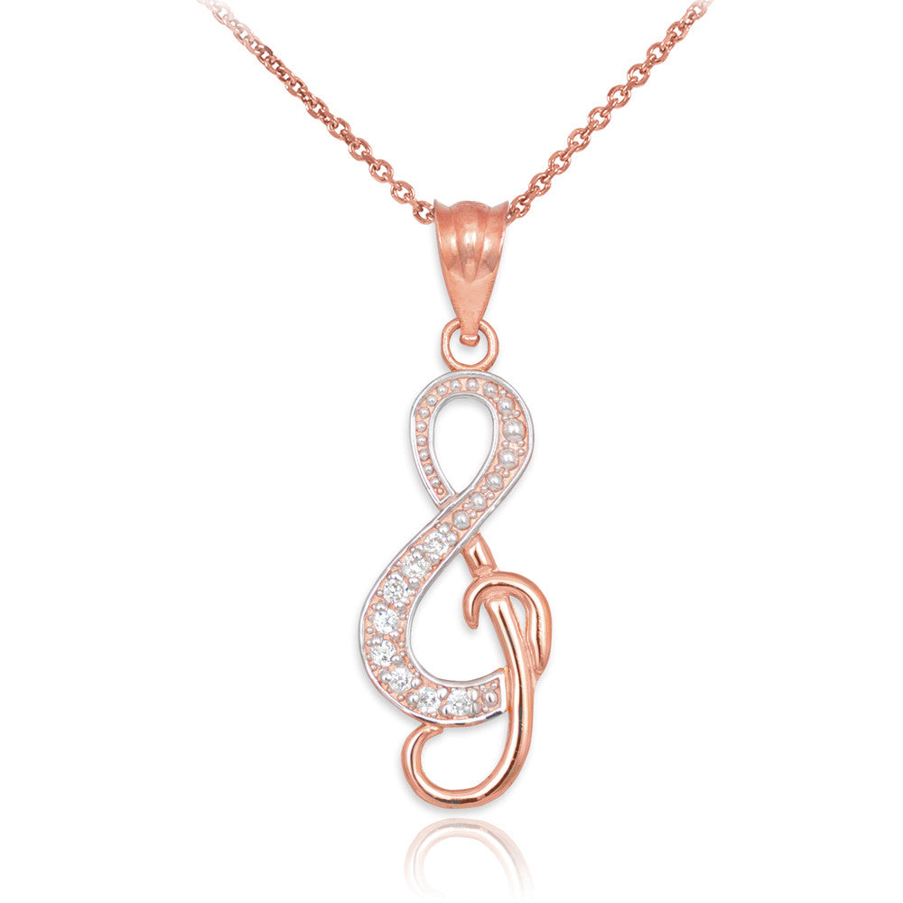 Gold Diamond Studded Gold Treble Clef Music Pendant Necklace, view 3