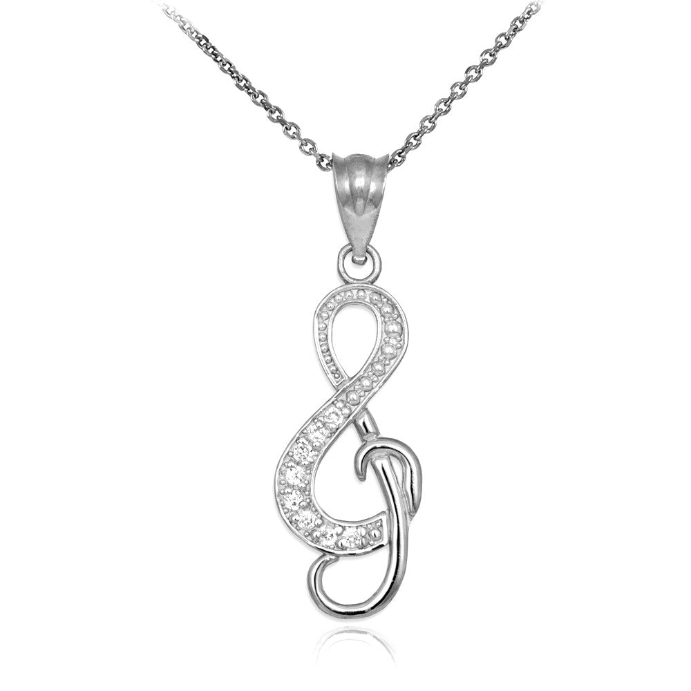 Gold Diamond Studded Gold Treble Clef Music Pendant Necklace, view 4