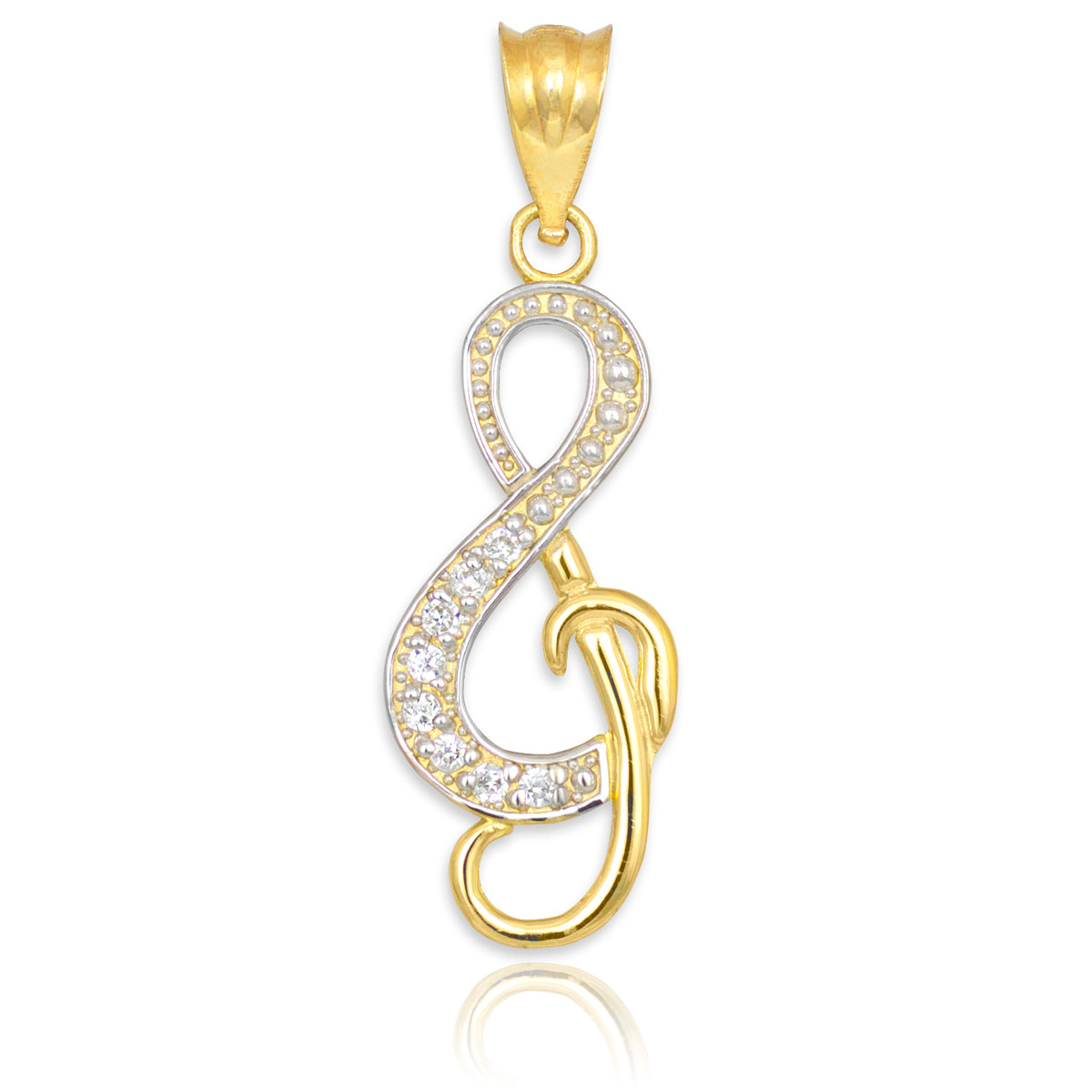 Gold Diamond Studded Gold Treble Clef Music Pendant Necklace, view 5