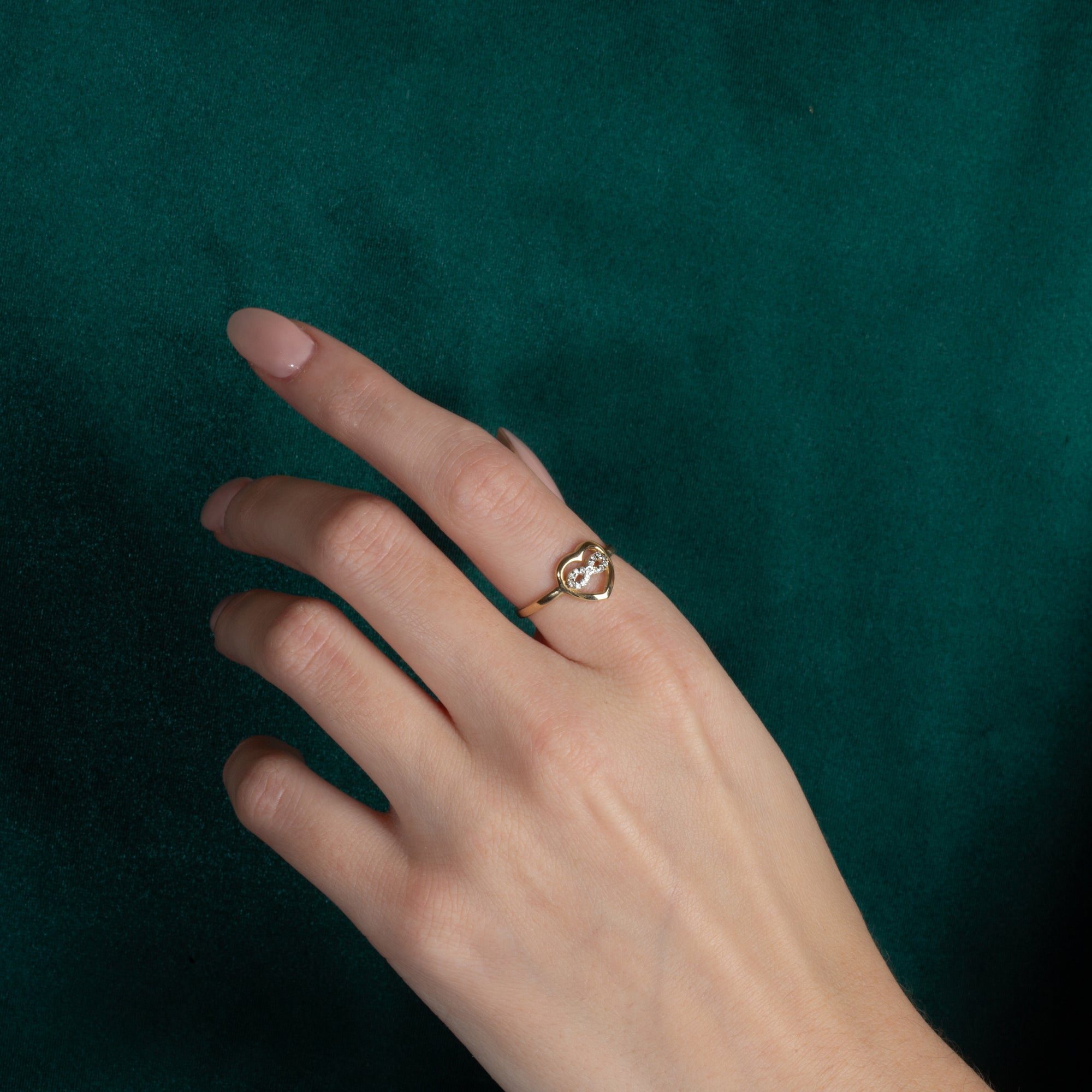 Gold Diamond Studded Infinity Heart Ring, view 2