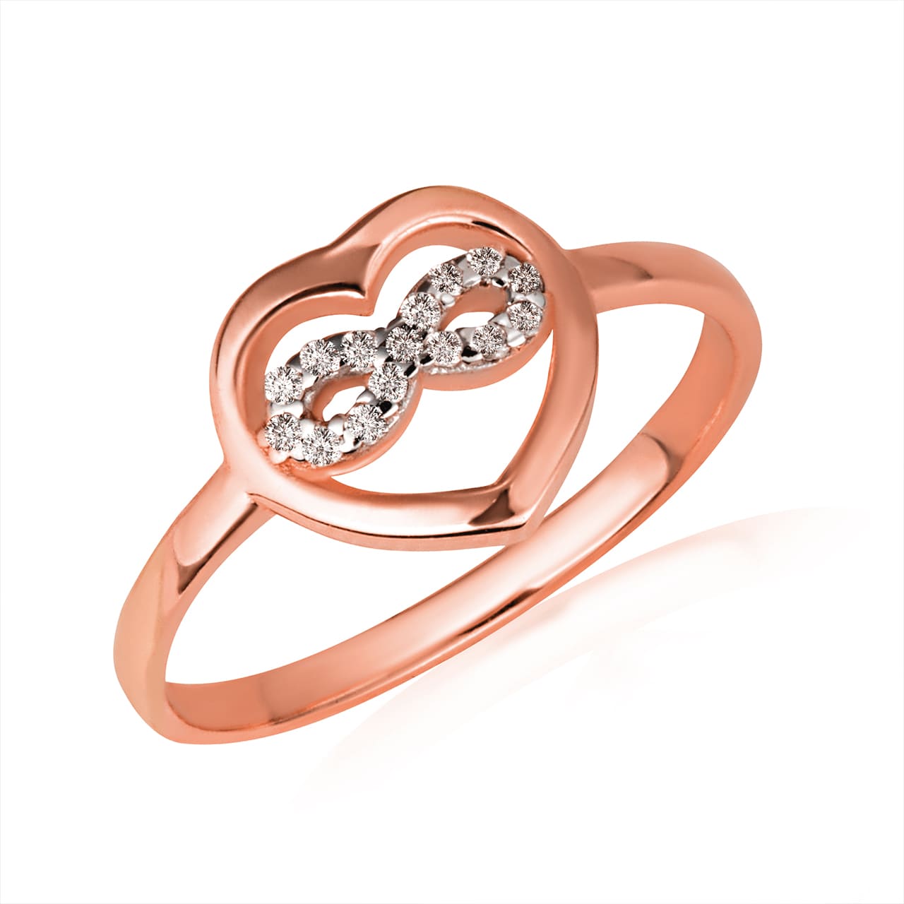 Gold Diamond Studded Infinity Heart Ring, view 3
