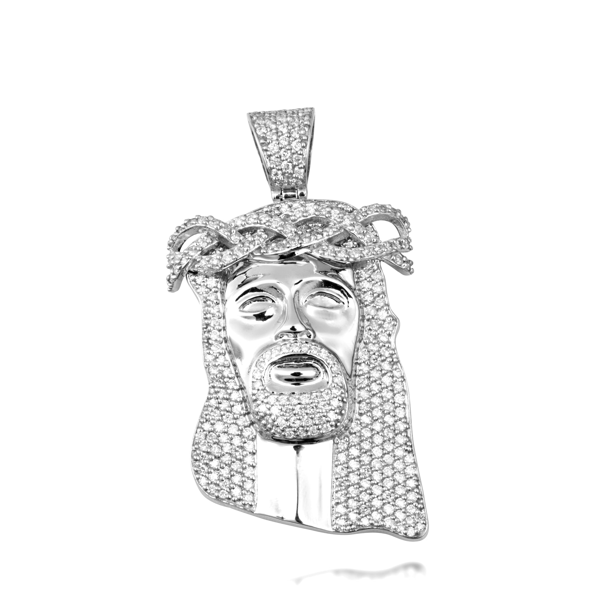 Gold Diamond Studded Jesus Christ Face Crown of Thorns Pendant Necklace (1.18"), view 5