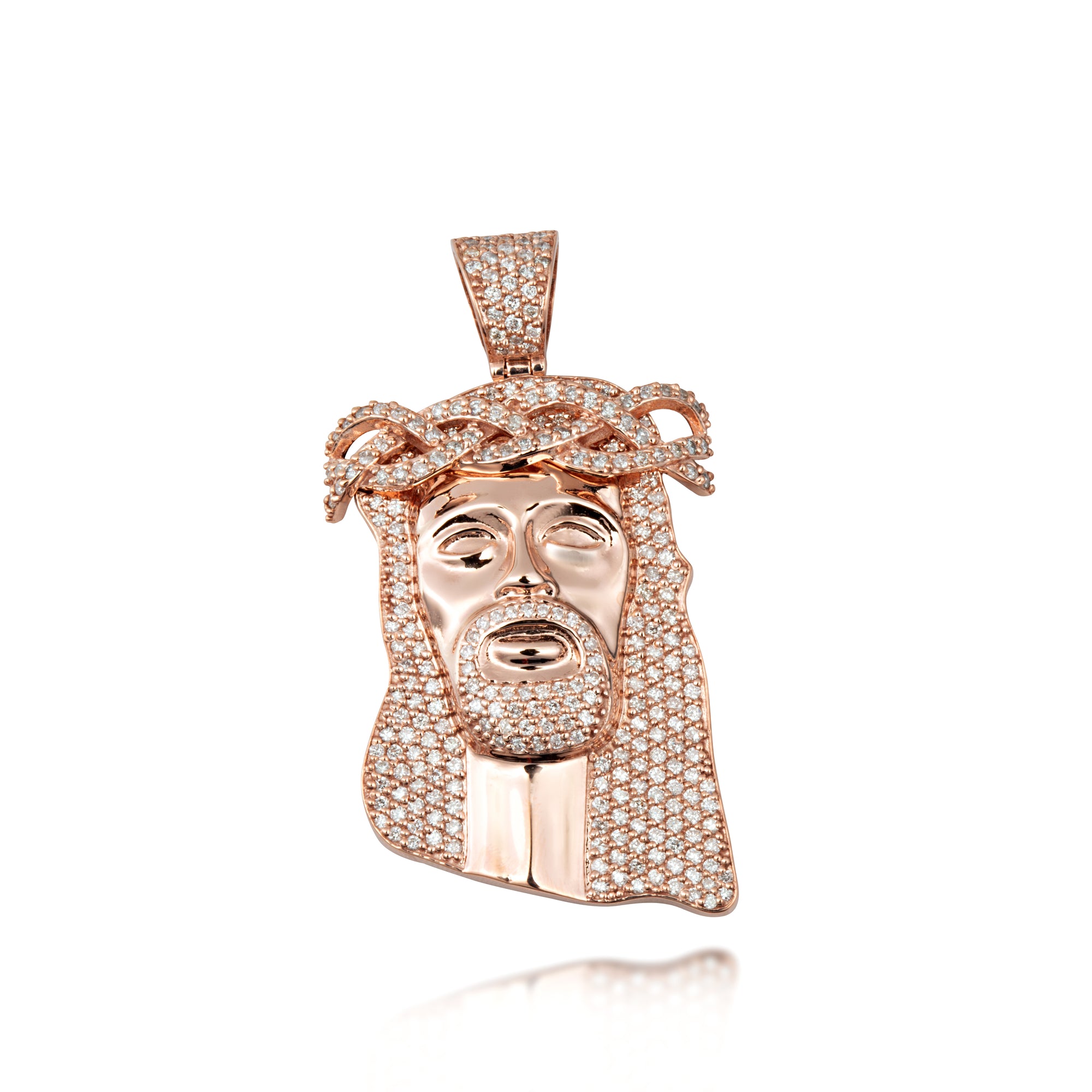 Gold Diamond Studded Jesus Christ Face Crown of Thorns Pendant Necklace (1.18"), view 6