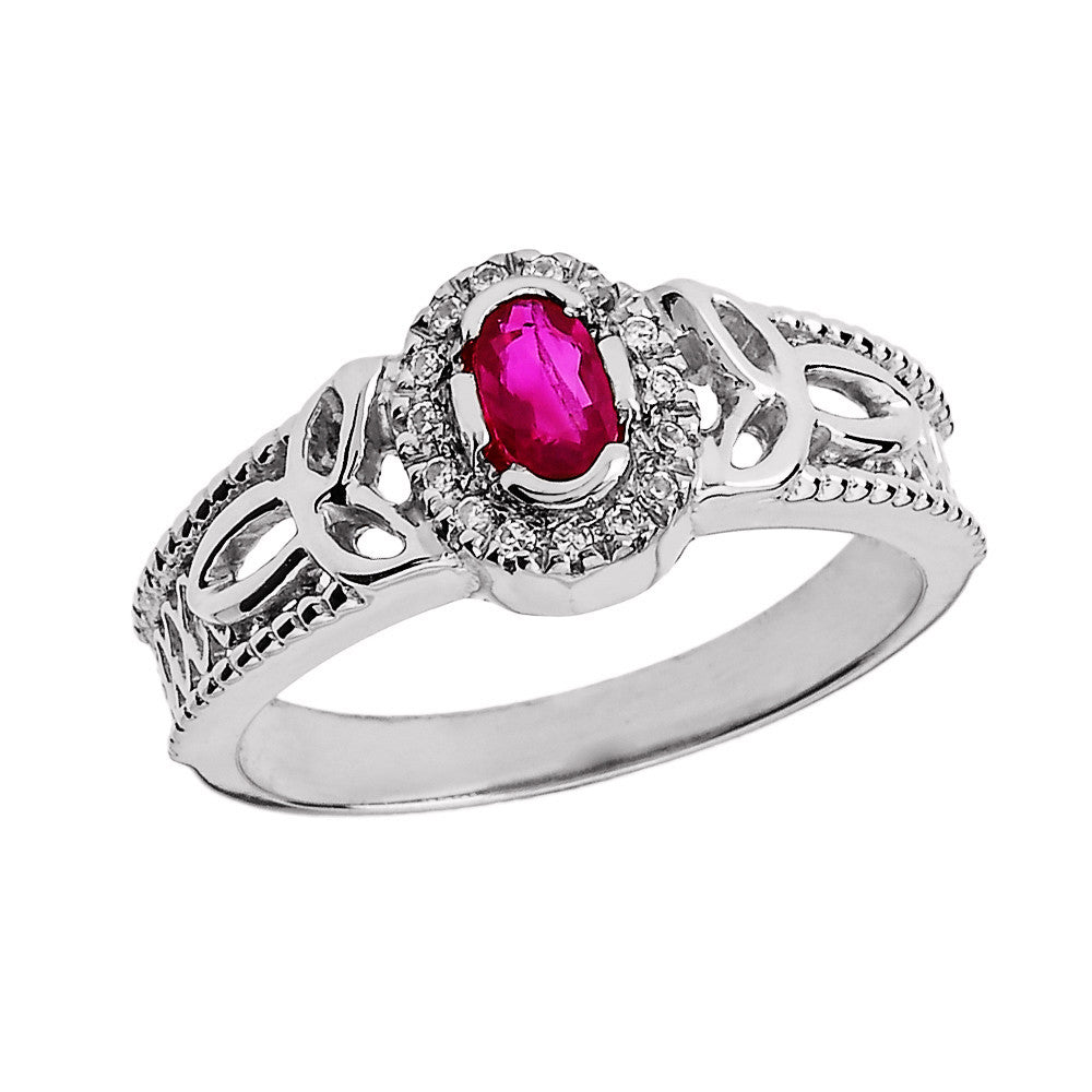 Gold Diamond Studded Ruby Gemstone Trinity Knot Women's Engagement Ring, view 2