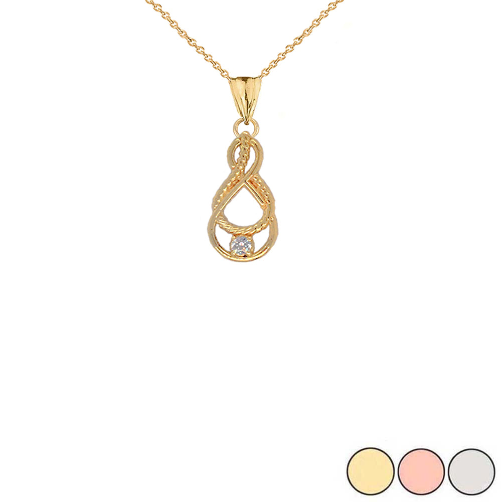 Gold Diamond Teardrop Infinity Knot Pendant Necklace (0.73")