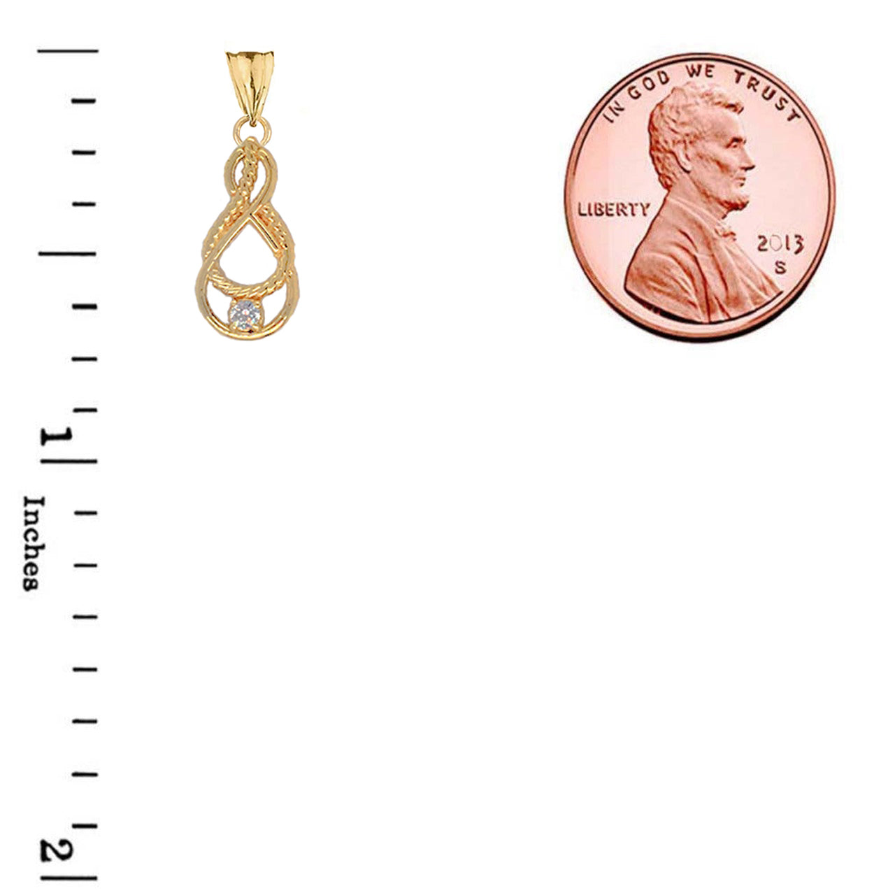 Gold Diamond Teardrop Infinity Knot Pendant Necklace (0.73"), view 3