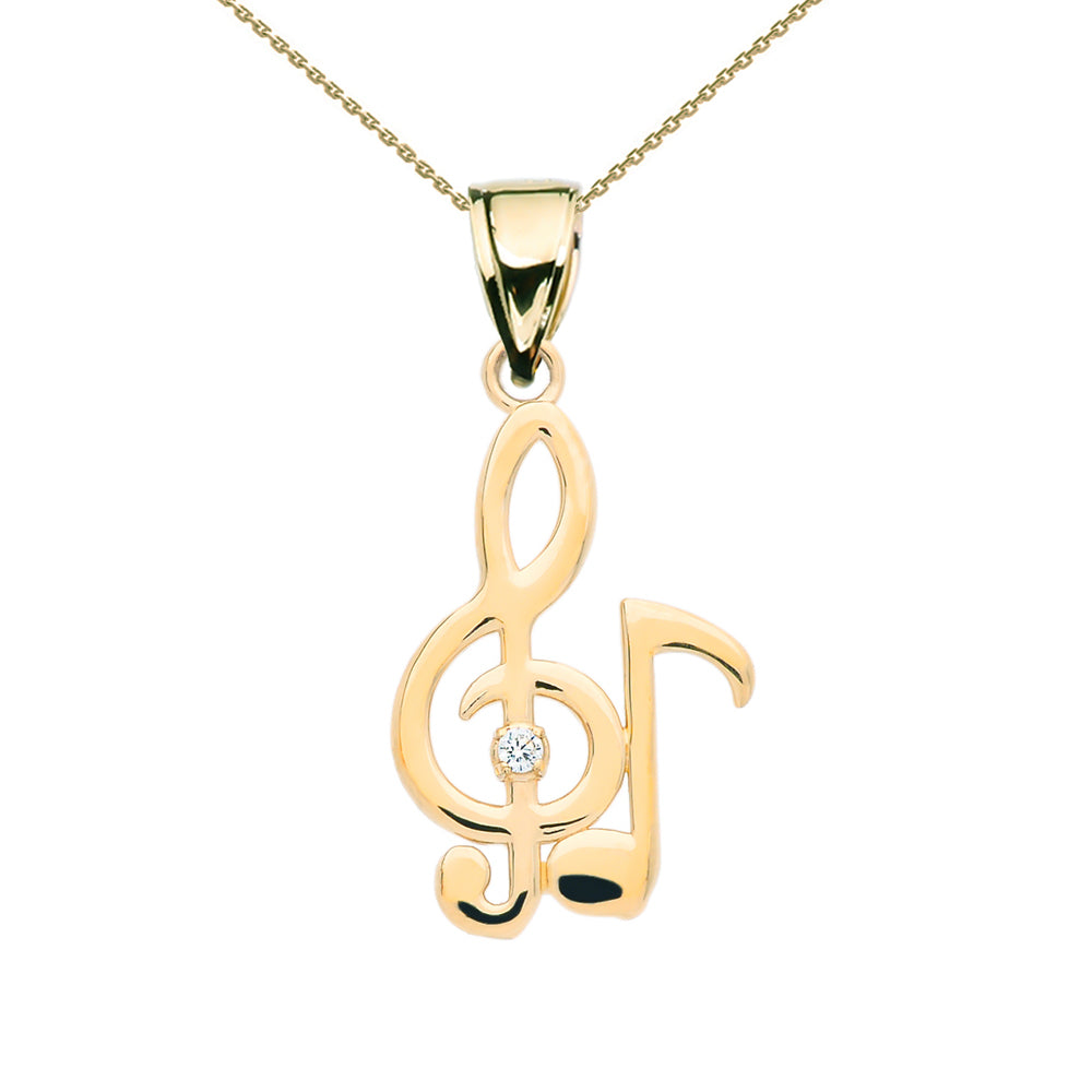 Gold Diamond Treble Clef And Eighth Note Music Gold Pendant Necklace